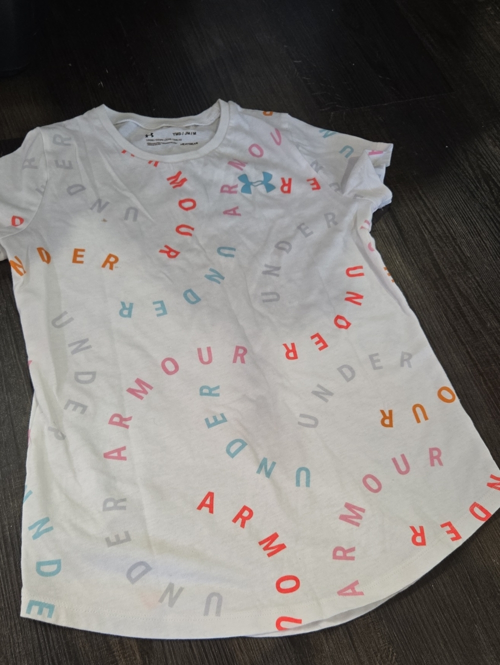 Under Armour White Short Sleeve Tee with Multicolor Logo Print